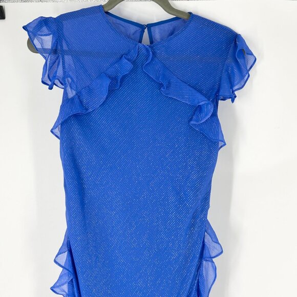 NWT Saloni Tamara Ruffle Metallic Pinstripe Maxi - Picture 5 of 13